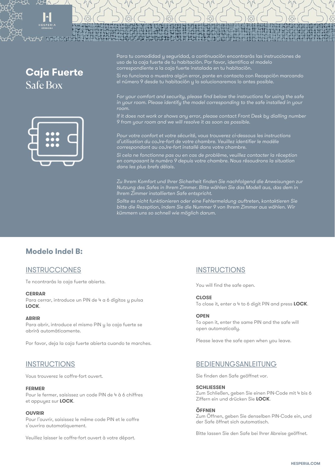 Instrucciones de las cajas fuertes · 1