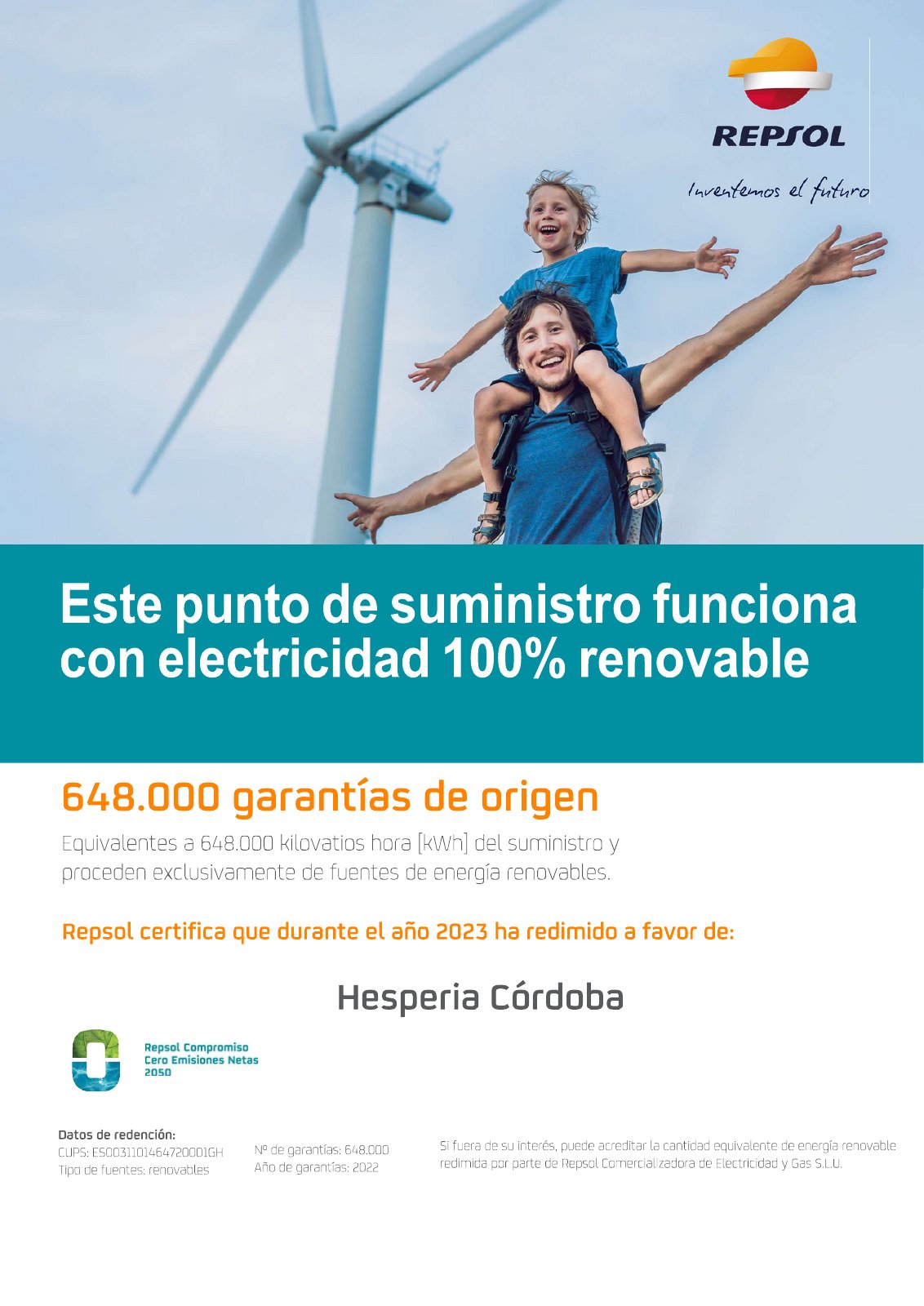 Certificado de energía renovable · 2022 · 1